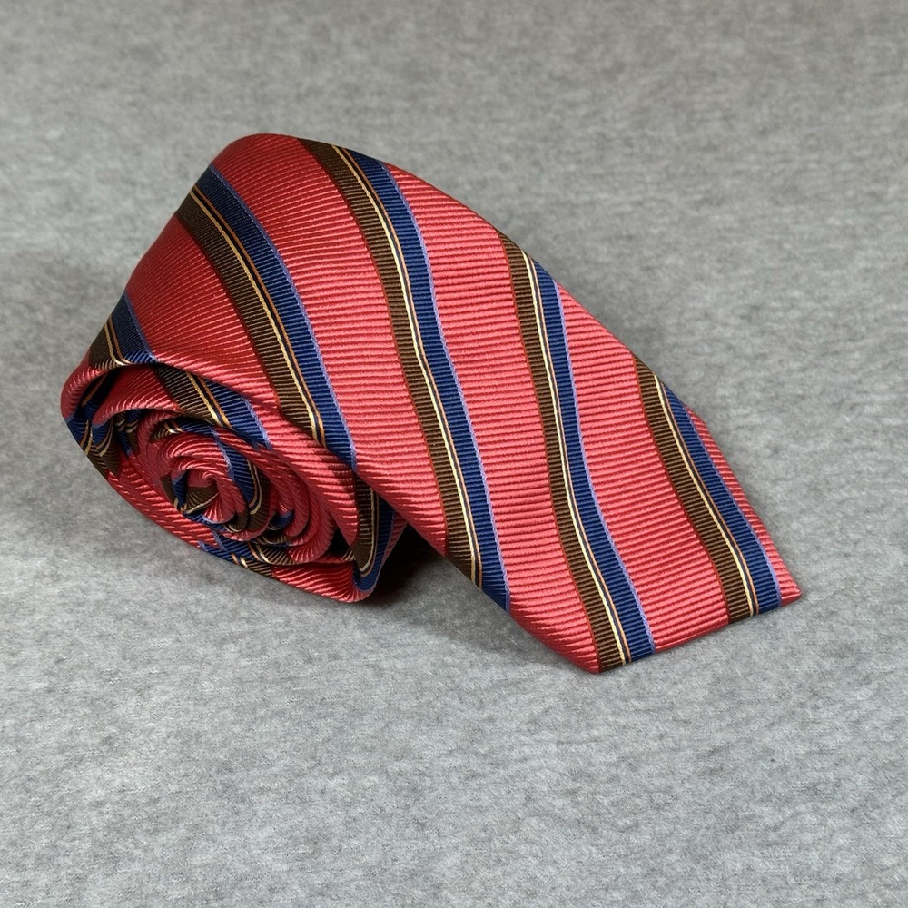J Z Gallery Collection Neck Tie Dark Pink Silk Blend Mogador Stripe Italy 61x3.3